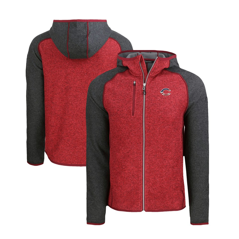 Cincinnati Reds Cutter & Buck Stars & Stripes Mainsail Sweater-Knit Full-Zip Hoodie Heather Red/Heather Charcoal