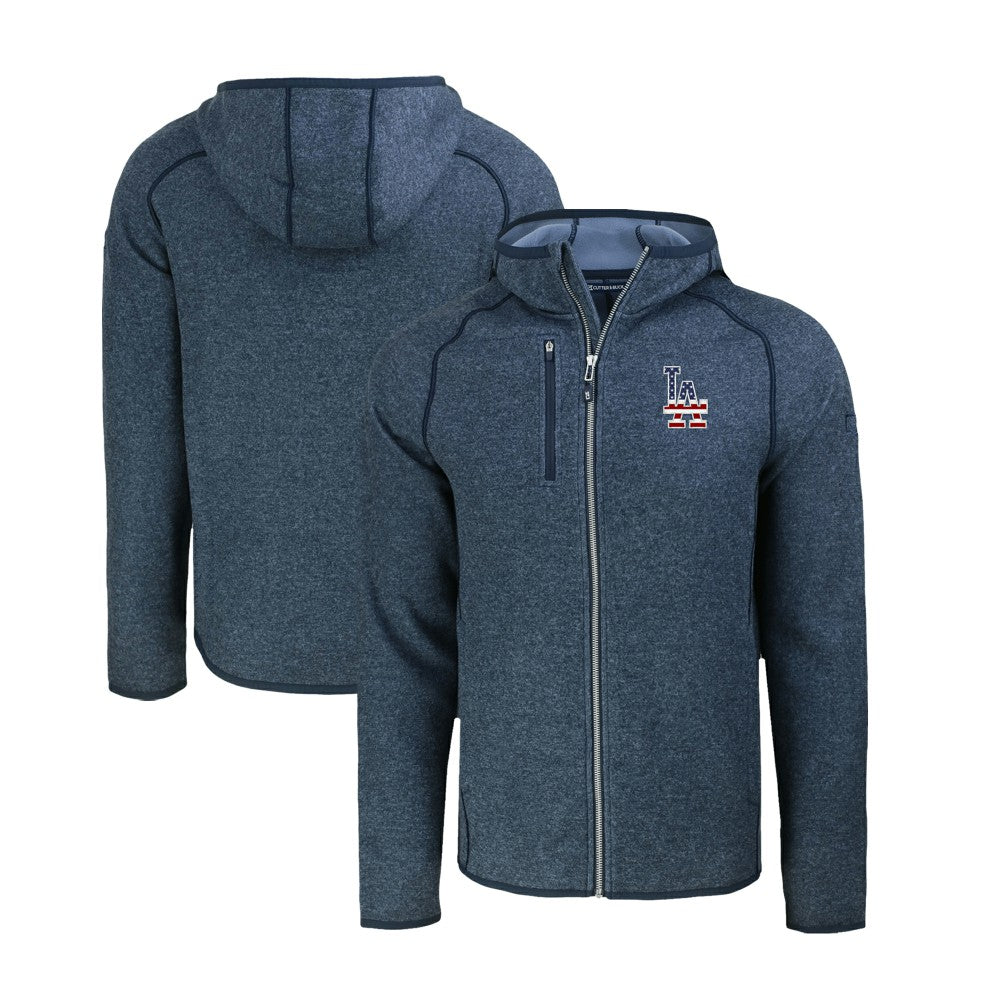 Los Angeles Dodgers Cutter & Buck Stars & Stripes Mainsail Sweater-Knit Full-Zip Hoodie Heather Navy