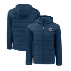 Chicago Cubs Cutter & Buck Stars & Stripes Big & Tall Evoke Hybrid Eco Softshell Recycled Full-Zip Hoodie Jacket Navy