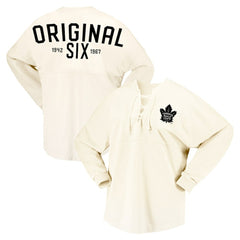 Toronto Maple Leafs Fanatics Women's Original Six Lace-Up Spirit Jersey Long Sleeve T-Shirt - Cream T-shirts