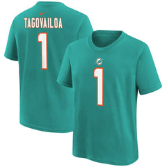 Tua Tagovailoa Miami Dolphins Youth Player Name & Number T-Shirt - Aqua on sale