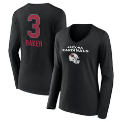 Budda Baker Arizona Cardinals Women's Team Wordmark Player Name & Number Long Sleeve V-Neck T-Shirt - Black on sale