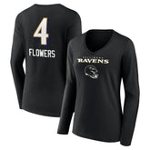 Zay Flowers Baltimore Ravens Women's Team Wordmark Player Name & Number Long Sleeve V-Neck T-Shirt - Black discount