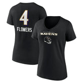 Zay Flowers Baltimore Ravens Women's Team Wordmark Player Name & Number V-Neck T-Shirt - Black outlet