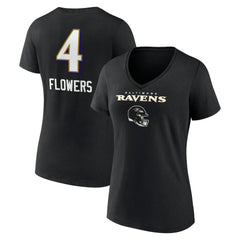 Zay Flowers Baltimore Ravens Women's Team Wordmark Player Name & Number V-Neck T-Shirt - Black outlet