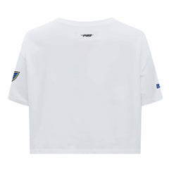 St. Louis Blues Pro Standard Women's Boxy Script Tail Cropped T-Shirt - White T-shirts