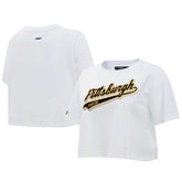 Pittsburgh Penguins Pro Standard Women's Boxy Script Tail Cropped T-Shirt - White T-shirts