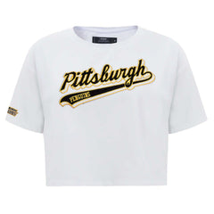 Pittsburgh Penguins Pro Standard Women's Boxy Script Tail Cropped T-Shirt - White T-shirts