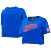 New York Rangers Pro Standard Women's Boxy Script Tail Cropped T-Shirt - Blue T-shirts