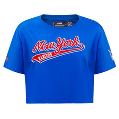 New York Rangers Pro Standard Women's Boxy Script Tail Cropped T-Shirt - Blue T-shirts