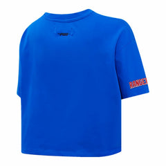 New York Rangers Pro Standard Women's Boxy Script Tail Cropped T-Shirt - Blue T-shirts