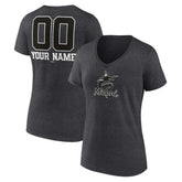 Miami Marlins Women's Personalized Monochrome Name & Number V-Neck T-Shirt Charcoal