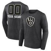 Milwaukee Brewers Personalized Monochrome Name & Number Long Sleeve T-Shirt Charcoal