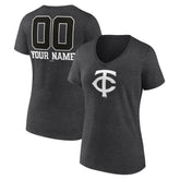 Minnesota Twins Women's Personalized Monochrome Name & Number V-Neck T-Shirt Charcoal