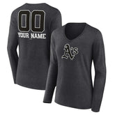 Athletics Women's Personalized Monochrome Name & Number Long Sleeve V-Neck T-Shirt Charcoal