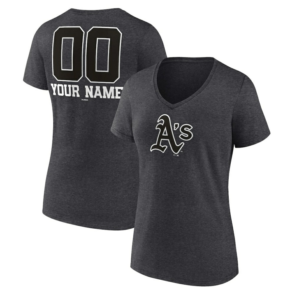 Athletics Women's Personalized Monochrome Name & Number V-Neck T-Shirt Charcoal