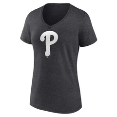 Philadelphia Phillies Women's Personalized Monochrome Name & Number V-Neck T-Shirt Charcoal