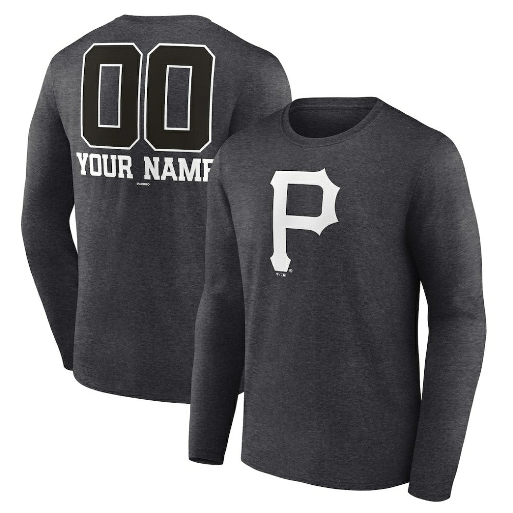 Pittsburgh Pirates Personalized Monochrome Name & Number Long Sleeve T-Shirt Charcoal