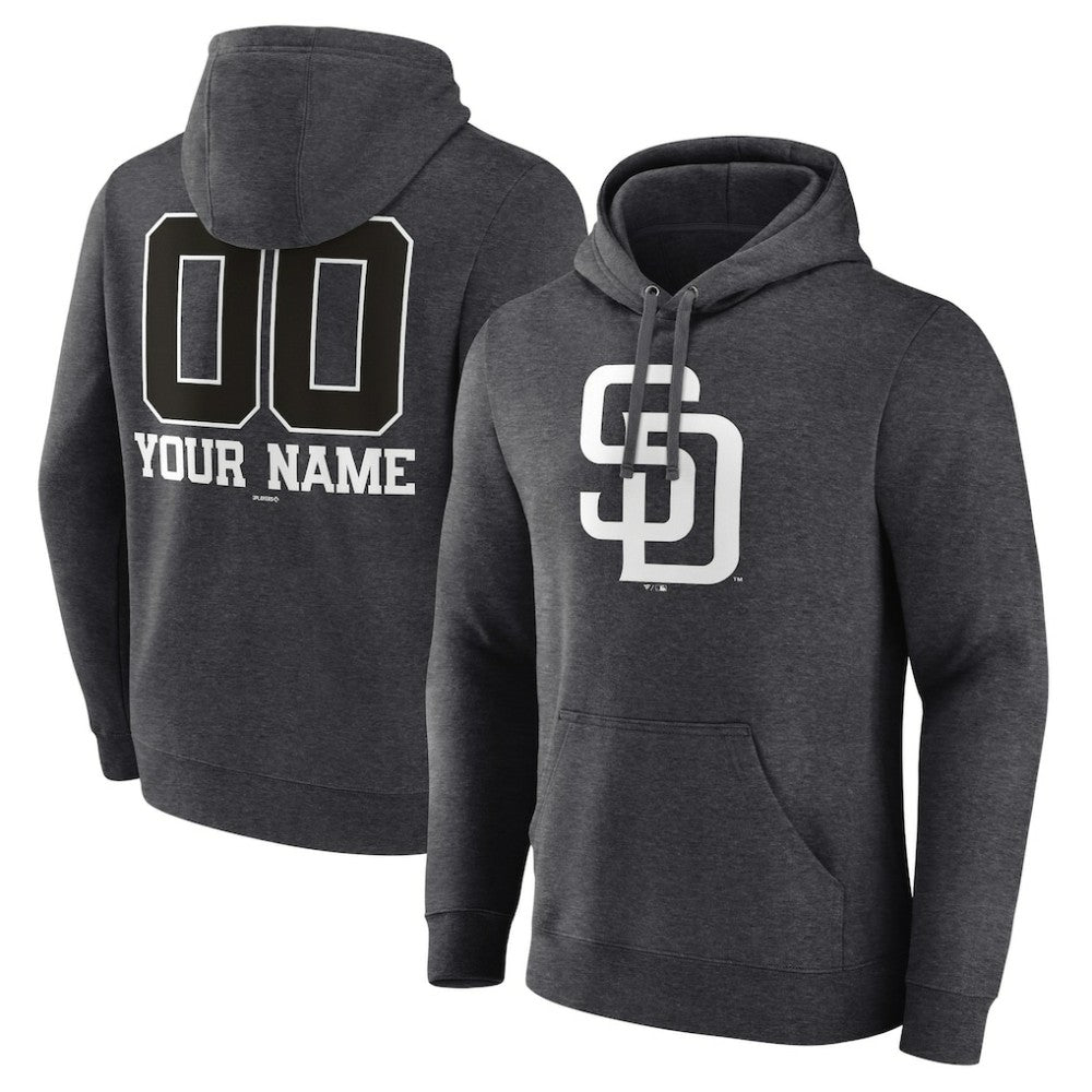 San Diego Padres Personalized Monochrome Name & Number Pullover Hoodie Charcoal