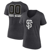 San Francisco Giants Women's Personalized Monochrome Name & Number V-Neck T-Shirt Charcoal