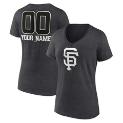 San Francisco Giants Women's Personalized Monochrome Name & Number V-Neck T-Shirt Charcoal