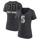 Seattle Mariners Women's Personalized Monochrome Name & Number V-Neck T-Shirt Charcoal