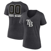 Tampa Bay Rays Women's Personalized Monochrome Name & Number V-Neck T-Shirt Charcoal