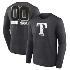 Texas Rangers Personalized Monochrome Name & Number Long Sleeve T-Shirt Charcoal