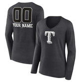 Texas Rangers Women's Personalized Monochrome Name & Number Long Sleeve V-Neck T-Shirt Charcoal