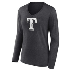 Texas Rangers Women's Personalized Monochrome Name & Number Long Sleeve V-Neck T-Shirt Charcoal