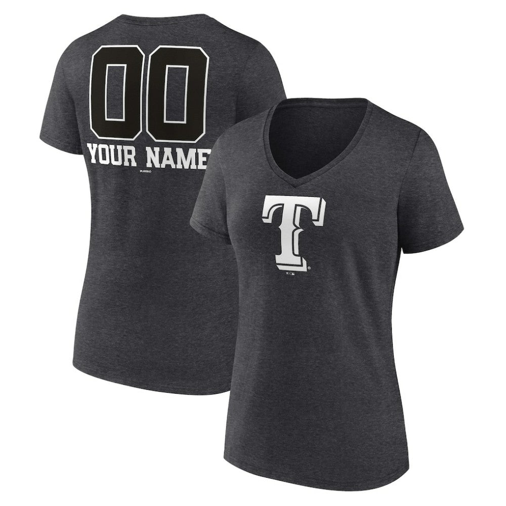 Texas Rangers Women's Personalized Monochrome Name & Number V-Neck T-Shirt Charcoal
