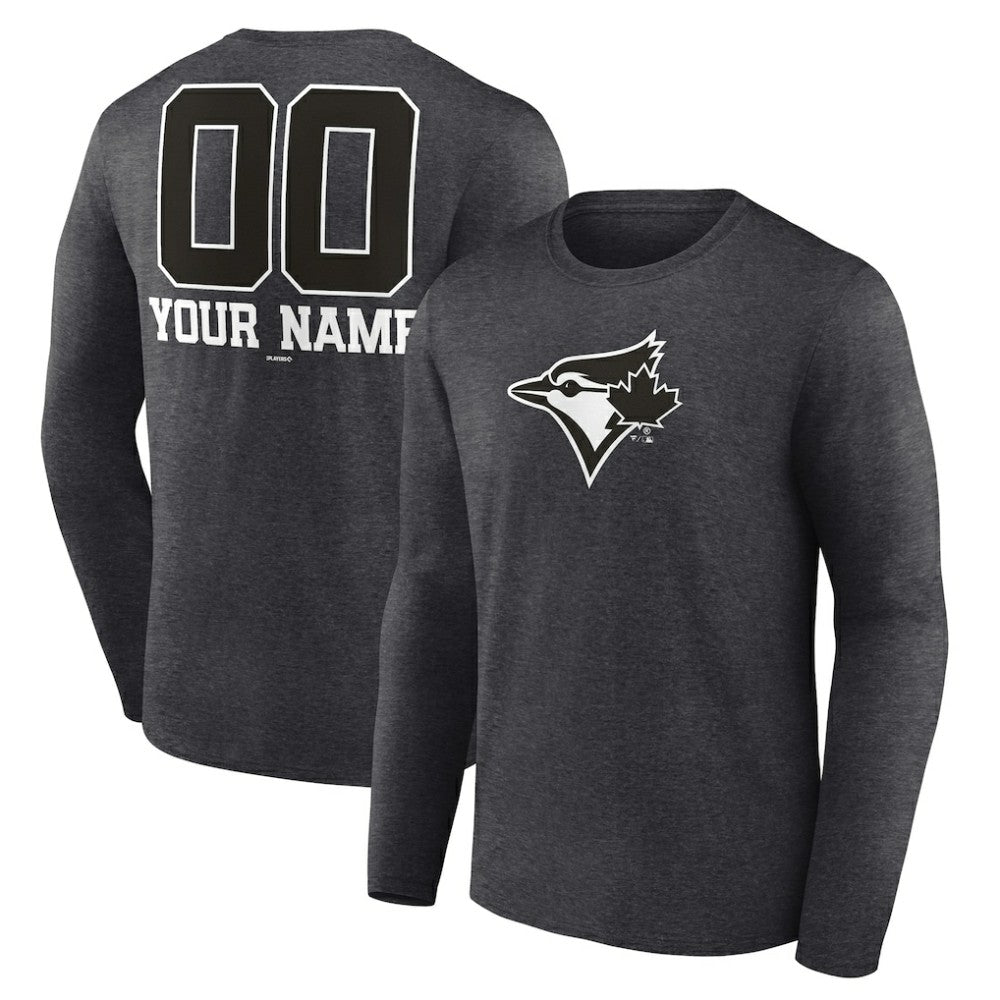 Toronto Blue Jays Personalized Monochrome Name & Number Long Sleeve T-Shirt Charcoal