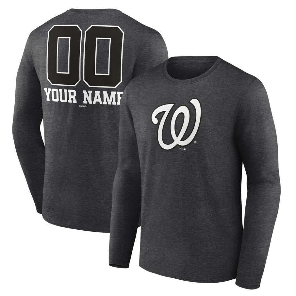 Washington Nationals Personalized Monochrome Name & Number Long Sleeve T-Shirt Charcoal