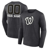 Washington Nationals Personalized Monochrome Name & Number Long Sleeve T-Shirt Charcoal