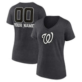 Washington Nationals Women's Personalized Monochrome Name & Number V-Neck T-Shirt Charcoal