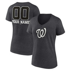 Washington Nationals Women's Personalized Monochrome Name & Number V-Neck T-Shirt Charcoal