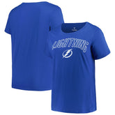 Tampa Bay Lightning Profile Women's Plus Size Arch Over Logo T-Shirt - Blue T-shirts