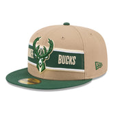 Milwaukee Bucks 2024 NBA Draft 59FIFTY Fitted Hat - Tan/Hunter Green on sale