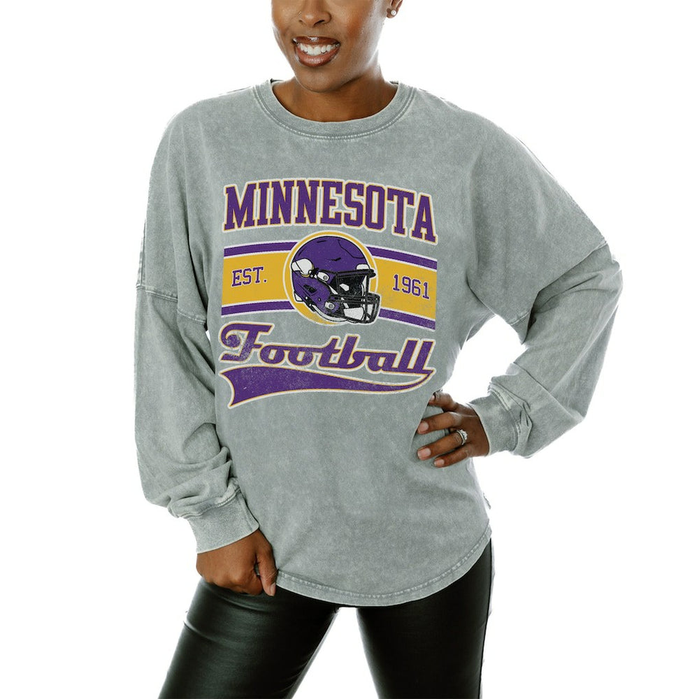 Minnesota Vikings Gameday Couture Women's Snow Wash Oversized Long Sleeve T-Shirt – Gray discount