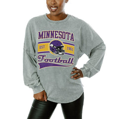 Minnesota Vikings Gameday Couture Women's Snow Wash Oversized Long Sleeve T-Shirt – Gray discount