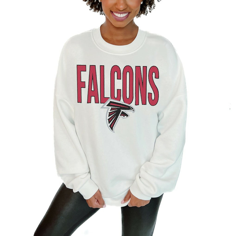 Atlanta Falcons Gameday Couture Women's Just Go With It Oversized Long Sleeve Crewneck Sweatshirt – White online