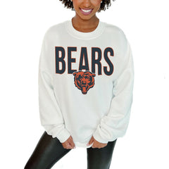 Chicago Bears Gameday Couture Women's Just Go With It Oversized Long Sleeve Crewneck Sweatshirt – White outlet