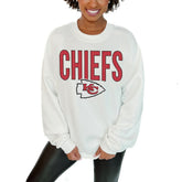 Kansas City Chiefs Gameday Couture Women's Just Go With It Oversized Long Sleeve Crewneck Sweatshirt – White cheap