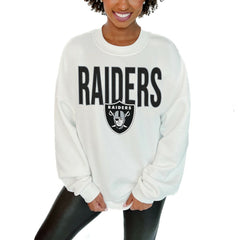 Las Vegas Raiders Gameday Couture Women's Just Go With It Oversized Long Sleeve Crewneck Sweatshirt – White sale