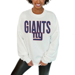 New York Giants Gameday Couture Women's Just Go With It Oversized Long Sleeve Crewneck Sweatshirt – White sale