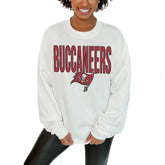 Tampa Bay Buccaneers Gameday Couture Women's Just Go With It Oversized Long Sleeve Crewneck Sweatshirt – White on sale