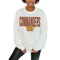 Washington Commanders Gameday Couture Women's Just Go With It Oversized Long Sleeve Crewneck Sweatshirt – White discount