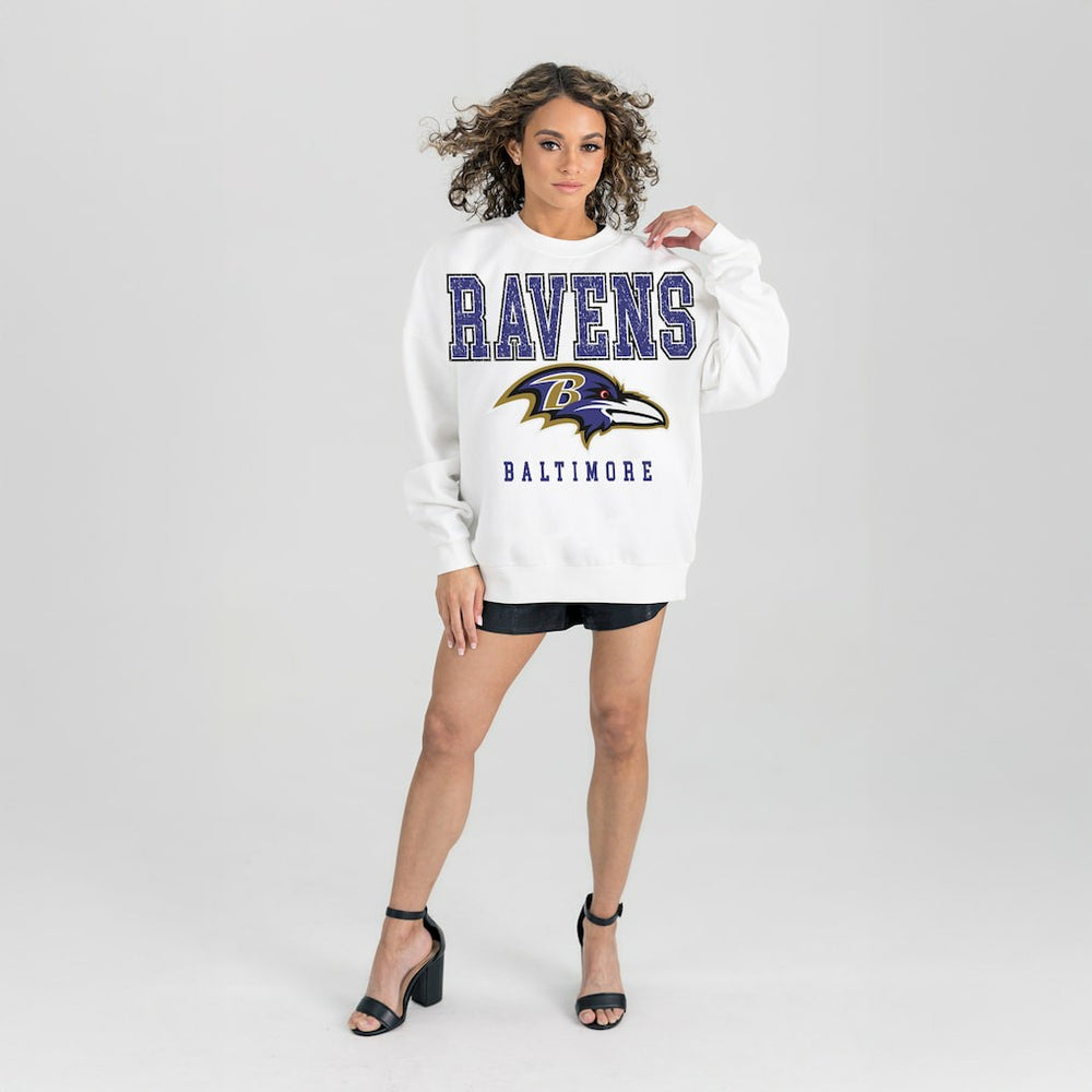 Baltimore Ravens Gameday Couture Women's Sunday Drives Oversized Crewneck Pullover Sweatshirt – White online