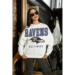 Baltimore Ravens Gameday Couture Women's Sunday Drives Oversized Crewneck Pullover Sweatshirt – White online