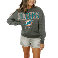 Miami Dolphins Gameday Couture Women's Oversized Bring The Energy Pullover Sweatshirt – Charcoal on sale